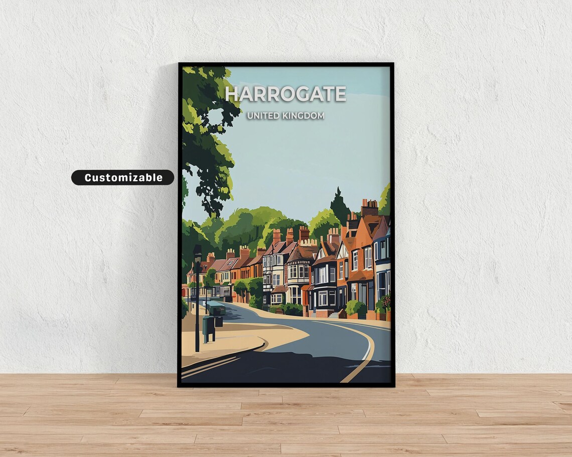 Harrogate United Kingdom Tree Lined Street Scenic Travel Poster