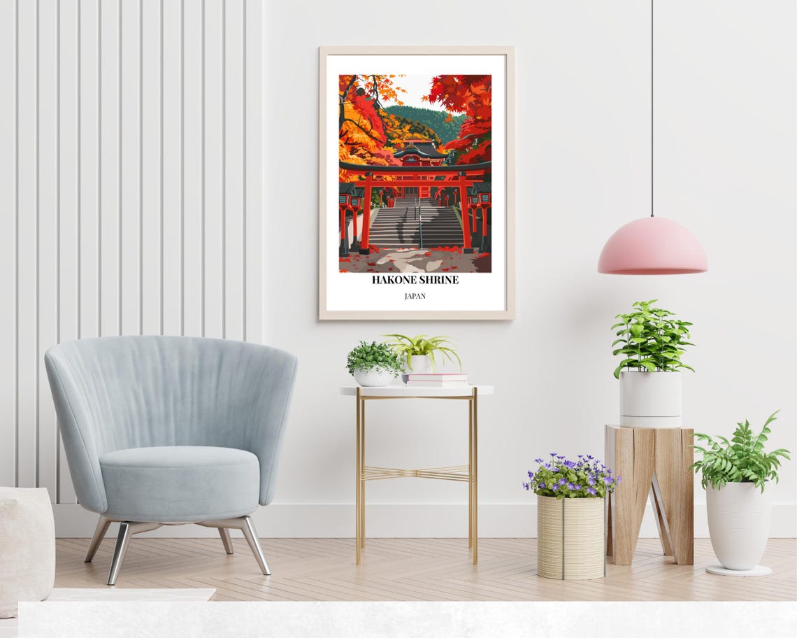 Hakone Shrine Japan Red Torii Gate Maple Forest Stairs Poster - Image 2