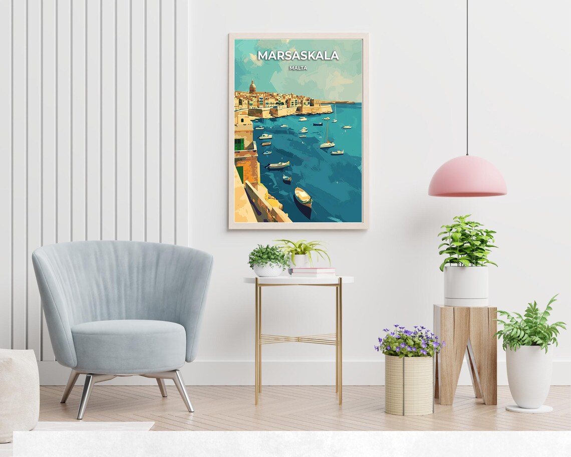 Marsaskala Malta Harbor Fishing Boats Bay Vintage Travel Poster - Image 2