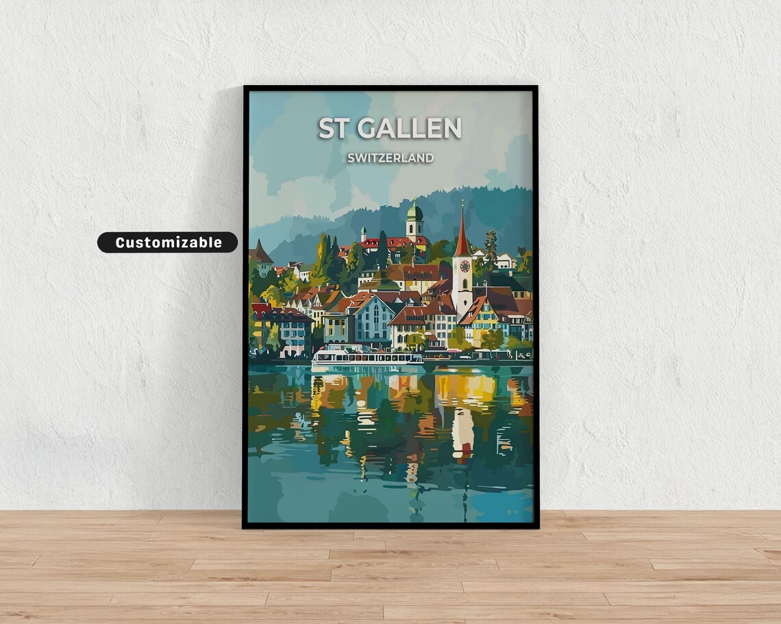 St Gallen Switzerland Lakeside Old Town Church Travel Poster