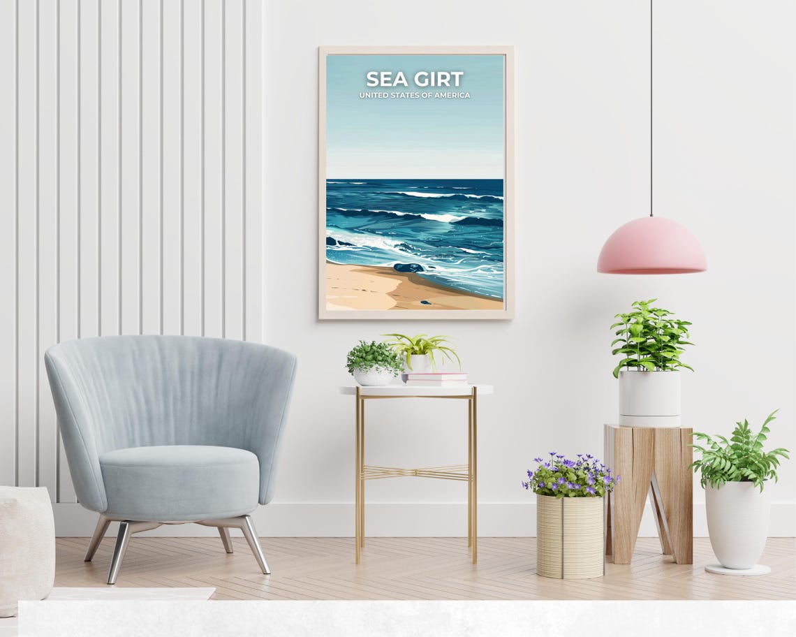 Sea Girt New Jersey Ocean Waves Beach Scene Retro Travel Poster - Image 2