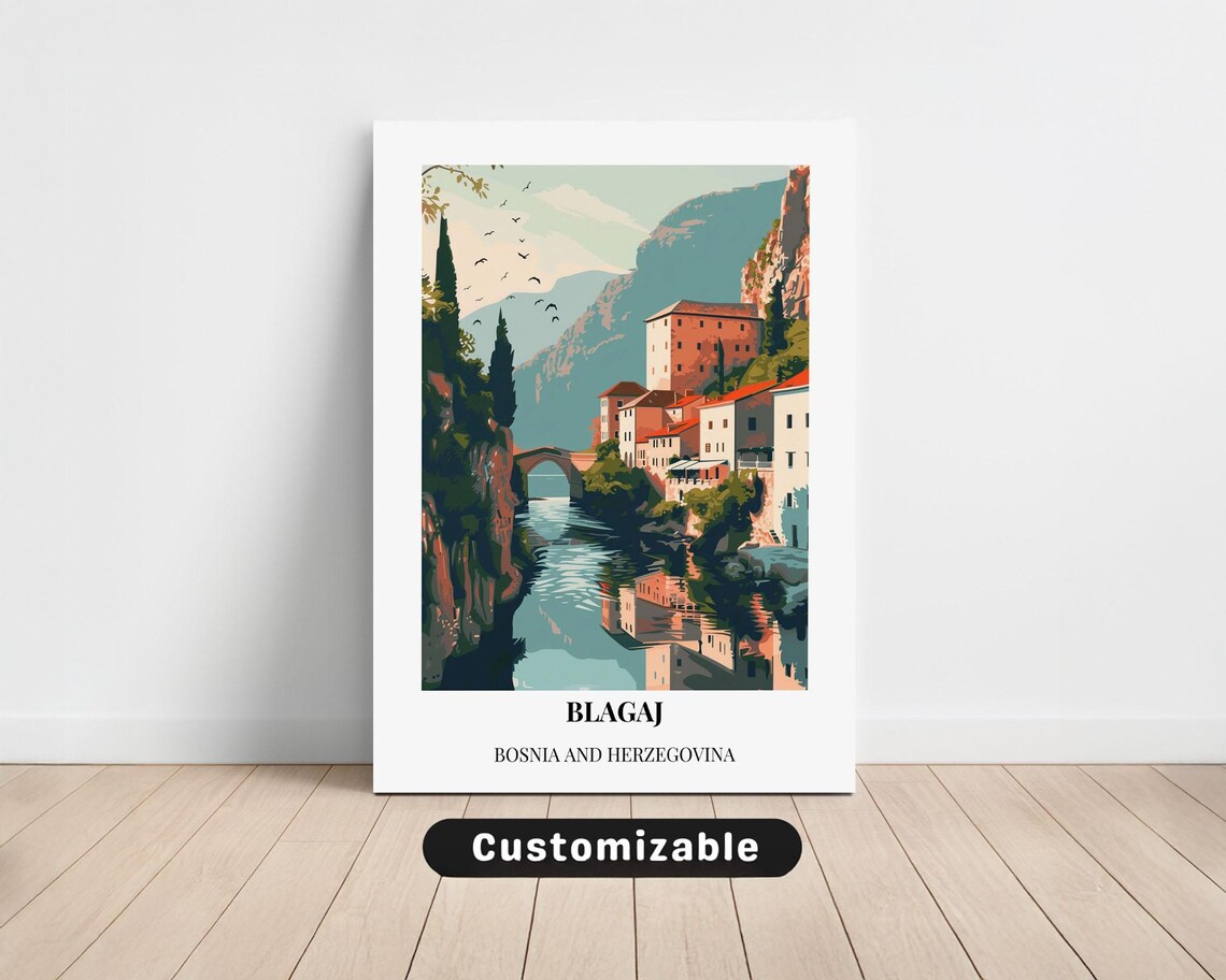Blagaj Bosnia And Herzegovina River Canyon Village Travel Poster