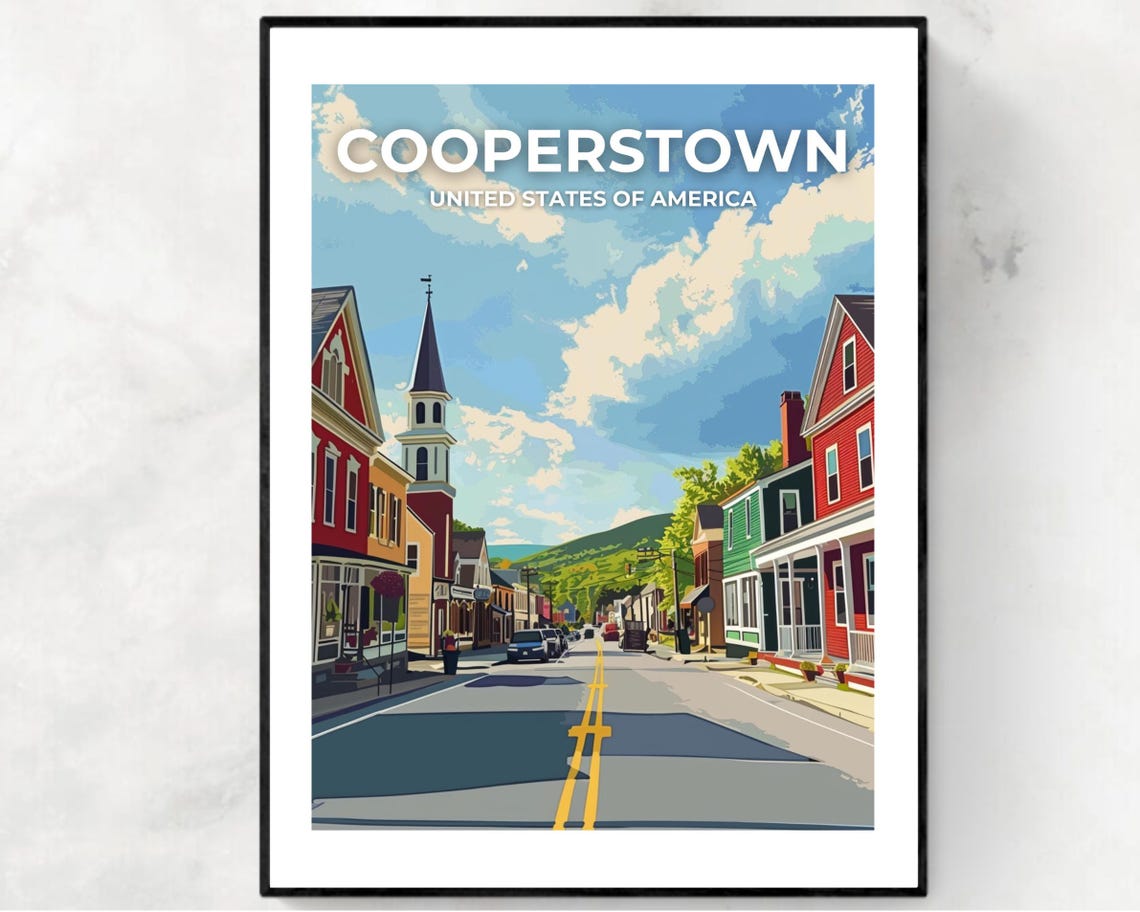 Cooperstown New York Main Street Church Steeple Poster Top Text