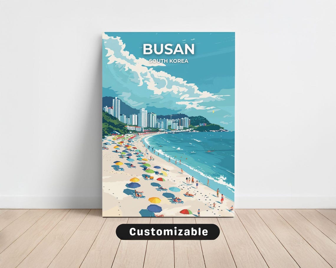 Busan South Korea Summer Beach Umbrellas Waves Canvas Art Print