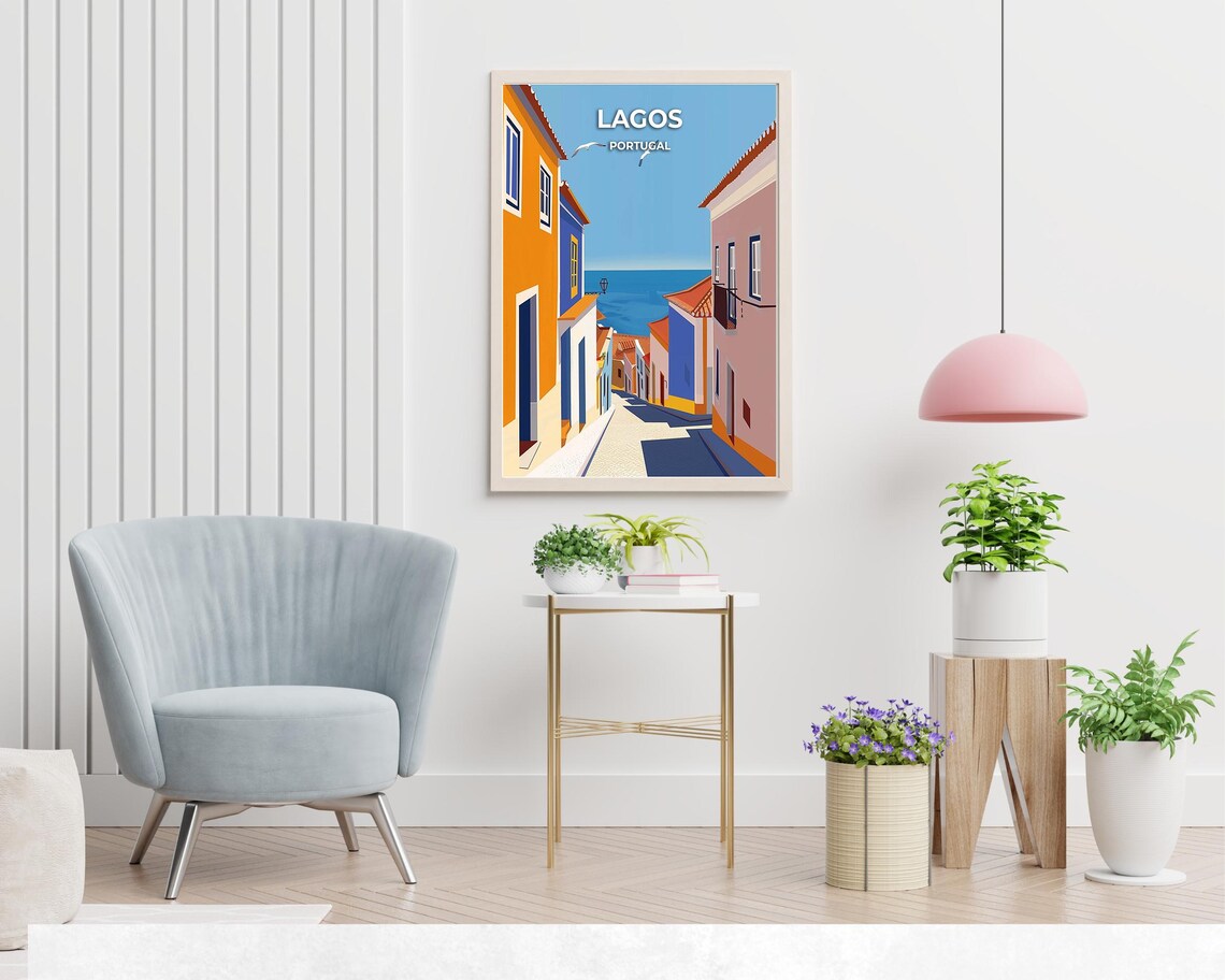 Lagos Portugal Colorful Old Street Ocean View Coastal Travel Poster - Image 2