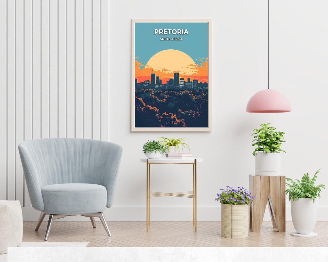 Pretoria City Skyline Before A Giant Sun South Africa Travel Poster - Image 2