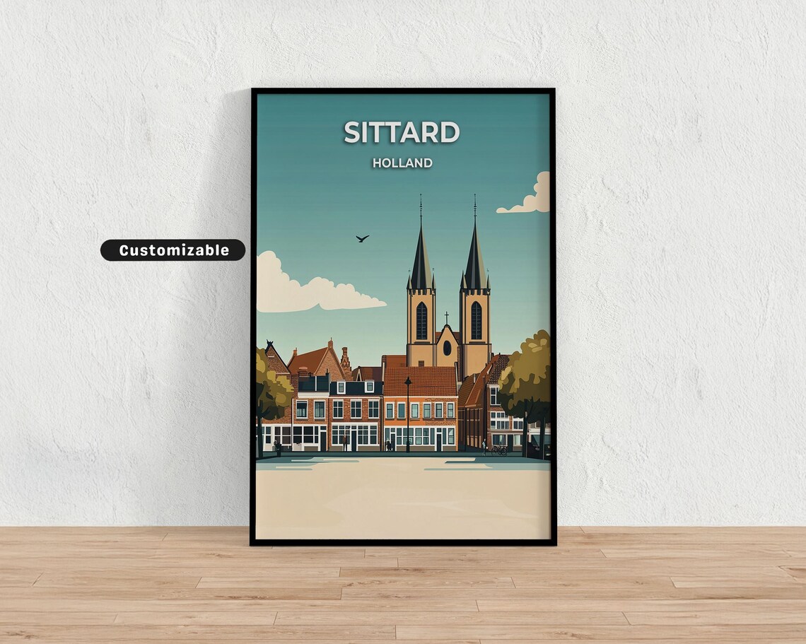 Sittard Holland Town Square Twin Church Towers Travel Poster