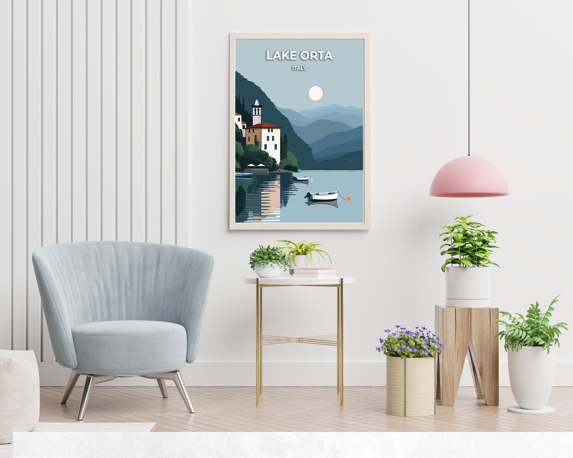 Lake Orta Italy Moonlit Lakeside Village Calm Water Travel Poster - Image 2
