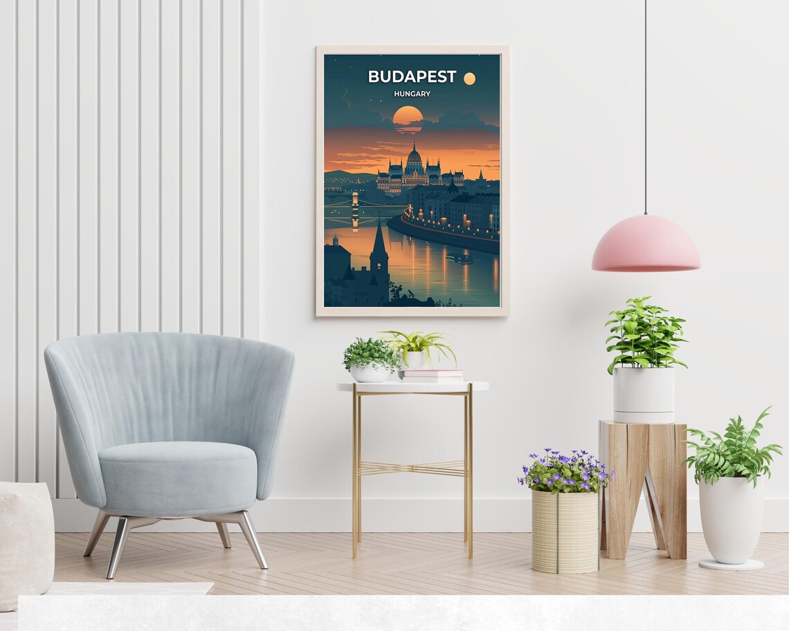 Budapest Hungary Sunset Parliament Danube Vintage Travel Poster - Image 2