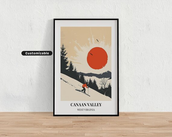 Canaan Valley West Virginia Ski Poster Customizable Retro Sunset Mountain Art