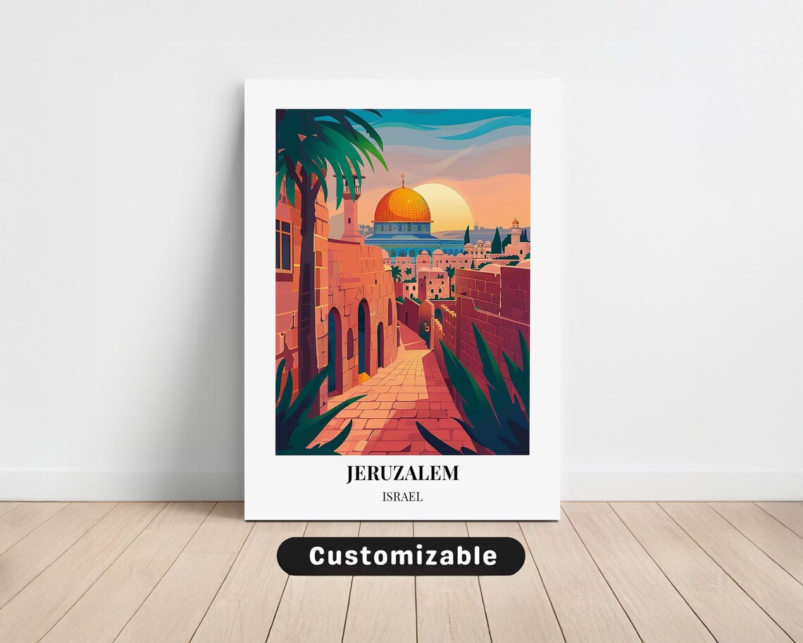 Jeruzalem Israel Golden Dome Old City Street Sunset Travel Poster
