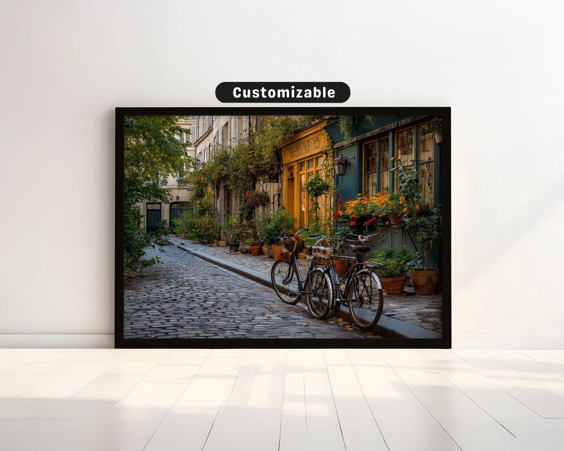 Cobblestone Street Vintage Bicycles Flower Shops Europe Poster