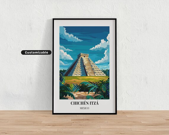 Chichen Itza Mexico El Castillo Pyramid Daytime Travel Poster