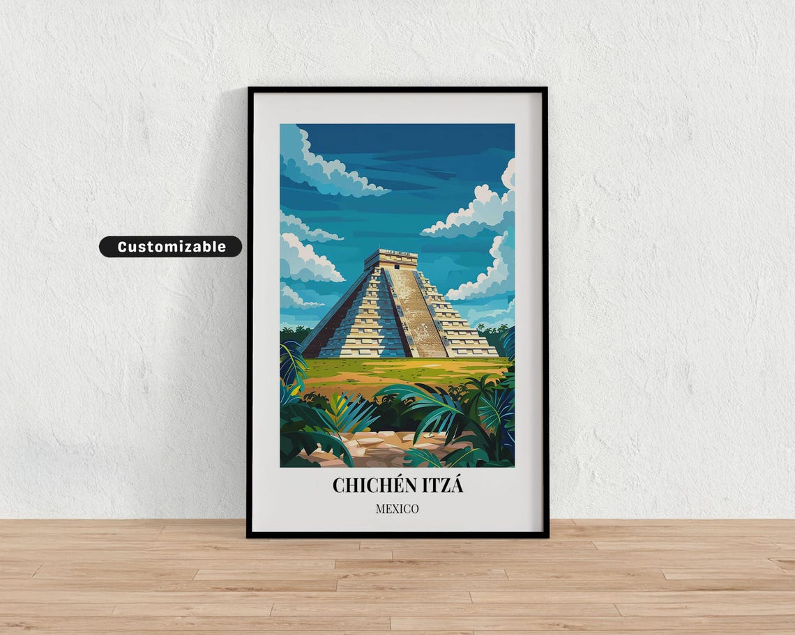 Chichen Itza Mexico El Castillo Pyramid Daytime Travel Poster