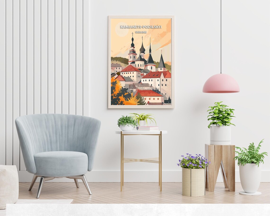 Kamianets-Podilskyi Ukraine Castle Sunset Skyline Vintage Poster - Image 2