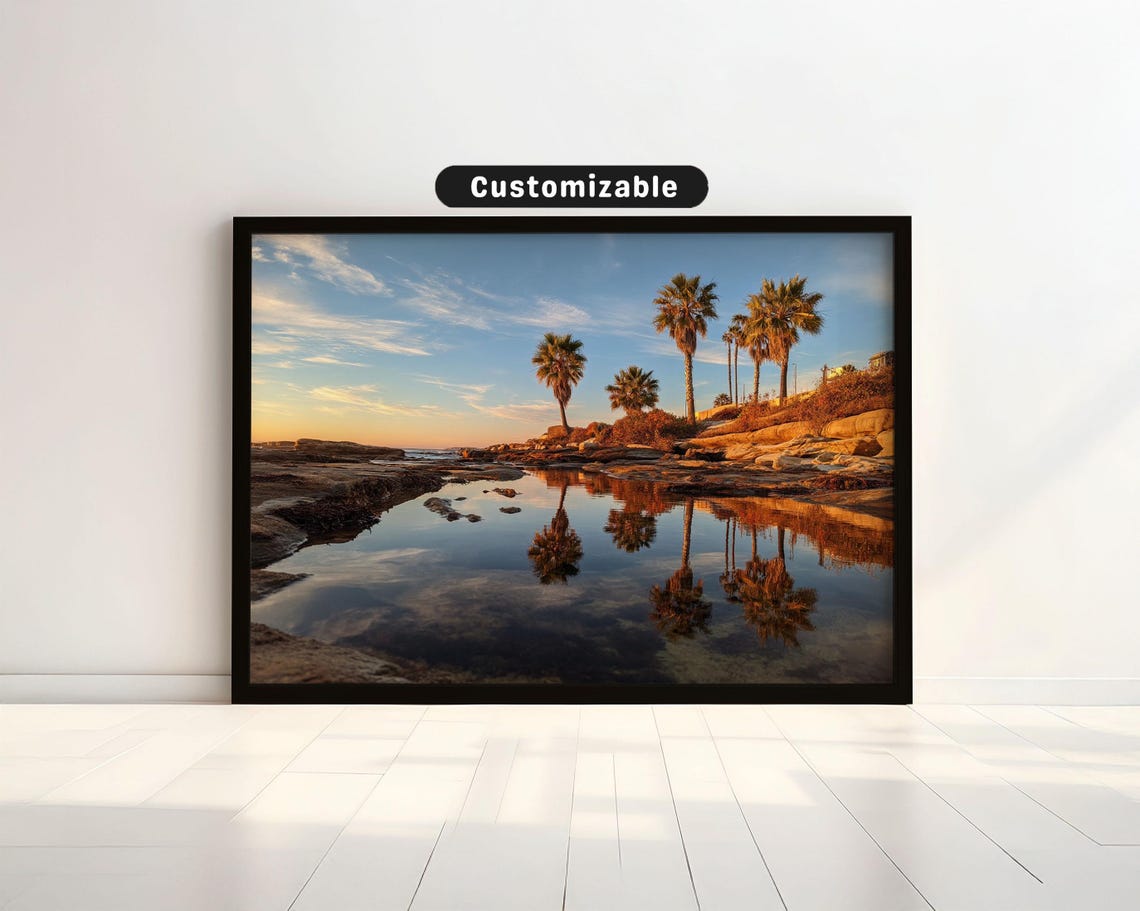 Sunset Beach Campfire With View Of Water And Warm Glow Coastal Wall Art Print Vintage Decor