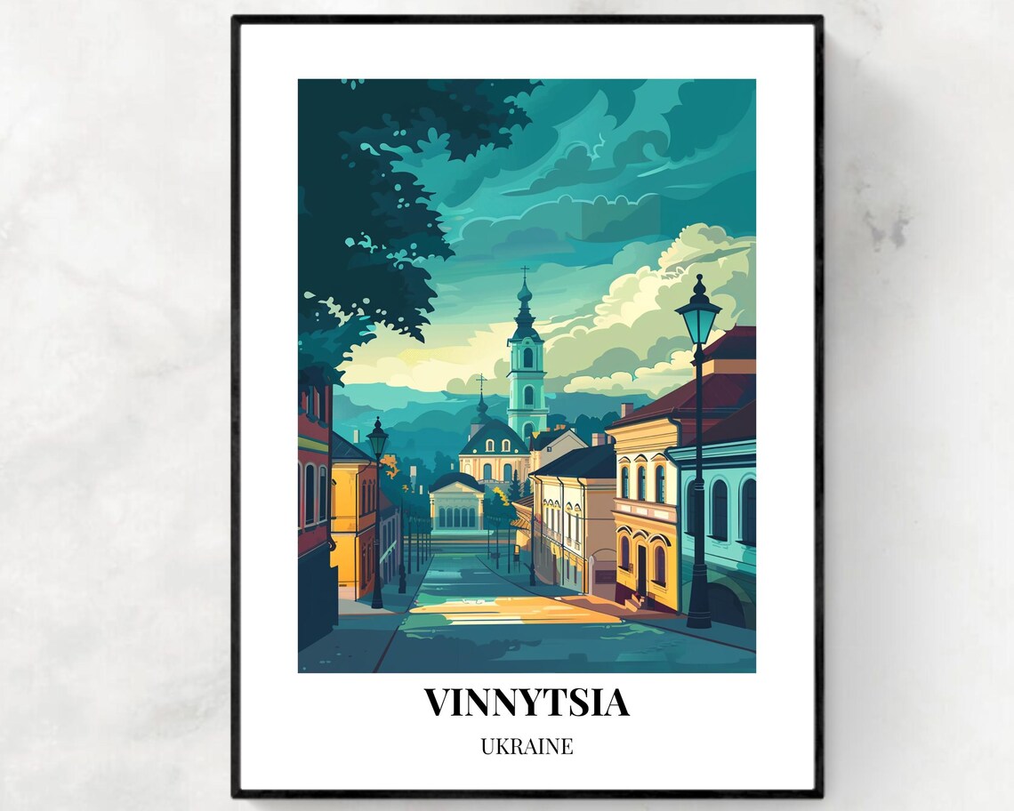 Vinnytsia Ukraine Evening Street View Toward the Church Tower Poster