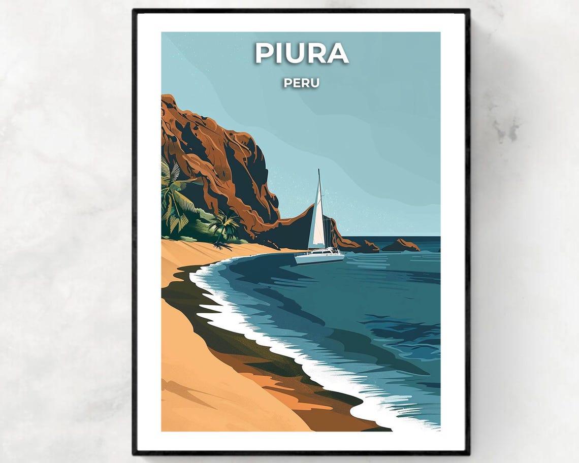 Sailboat Sailing Past Golden Cliffs On The Piura Peru Coast Poster