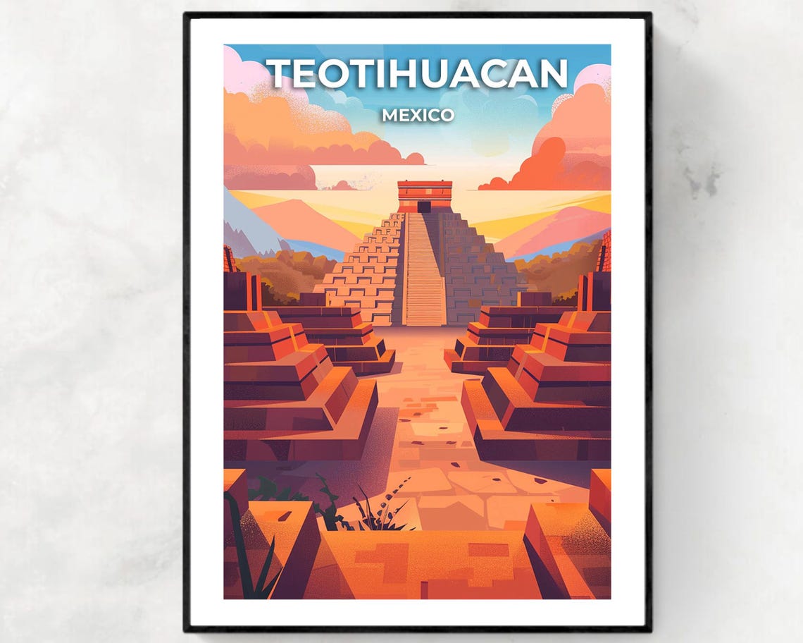 Teotihuacan Mexico Ancient Pyramid Avenue Sunset Scene Poster