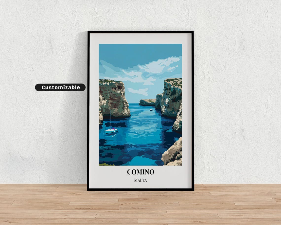 Comino Island Malta Turquoise Blue Lagoon Sea Cliffs Travel Poster