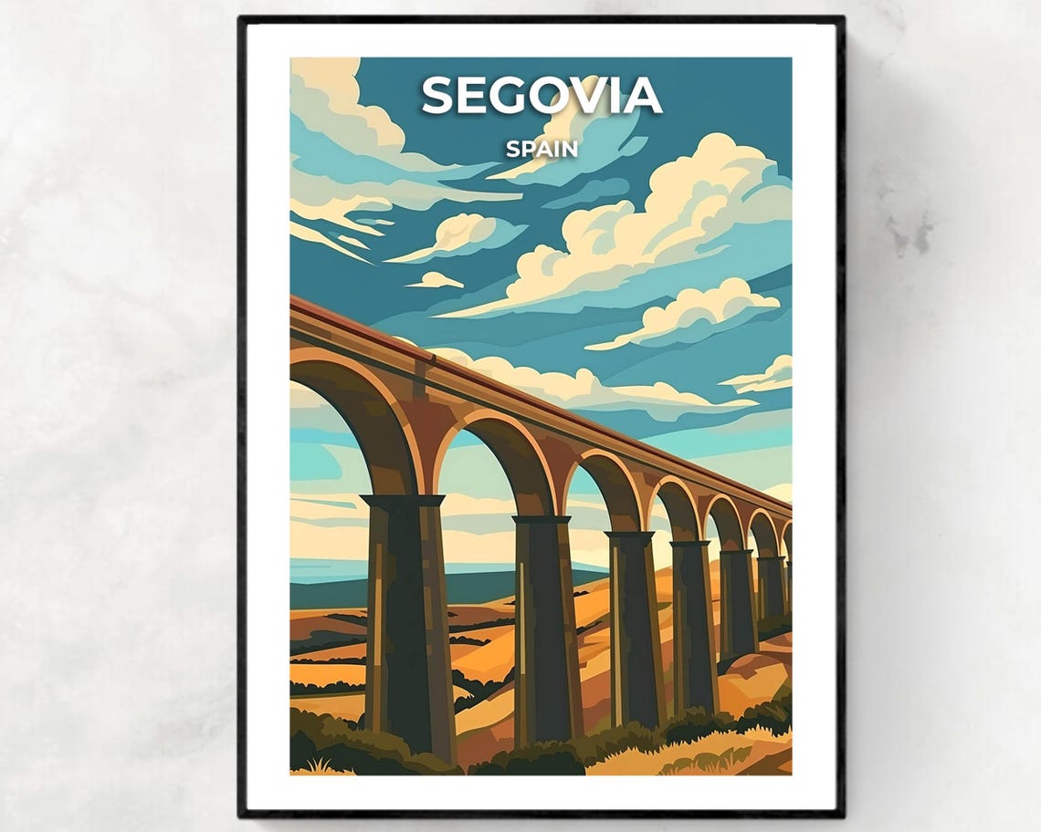 Segovia Roman Aqueduct Arches under Blazing Sunset Spain Poster