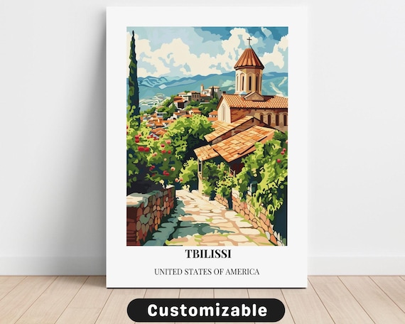 Tbilissi USA Old Town Church Cobblestone Street Travel Poster
