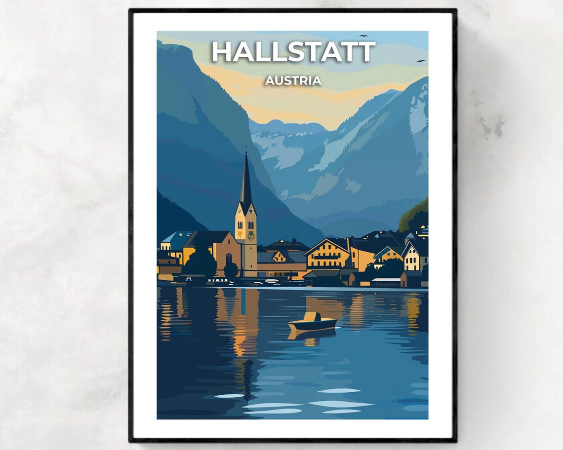 Hallstatt Village Travel Print Wall Art Hallstatt Austria City Print Hallstatt Village Travel Gift Hallstatt Village Poster Wall Art
