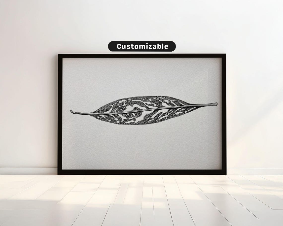 Sage Leaf Line Drawing Botanical Wall Art Single Leaf Ink Decor