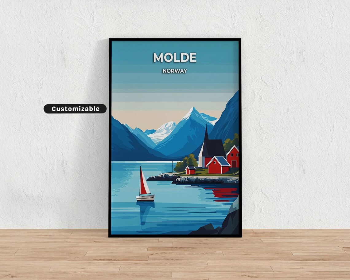 Molde Norway Fjord Sailboat Church Town Scenic Travel Poster