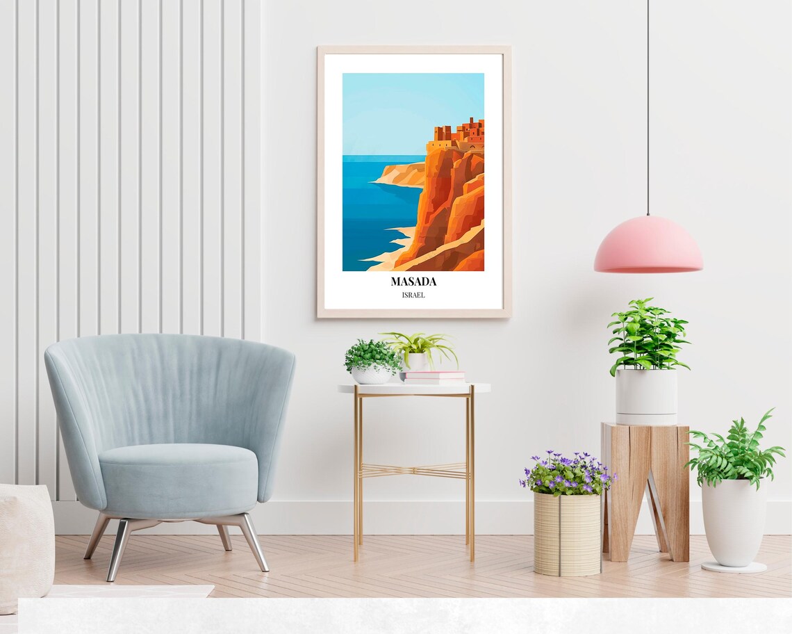 Masada Israel Desert Fortress Cliffs Red Rock Canyon Travel Poster - Image 2