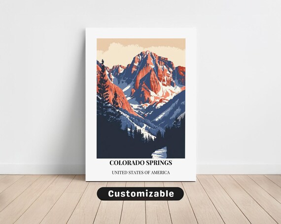 Colorado Springs Red Rock Mountains Sunset Vintage Travel Poster