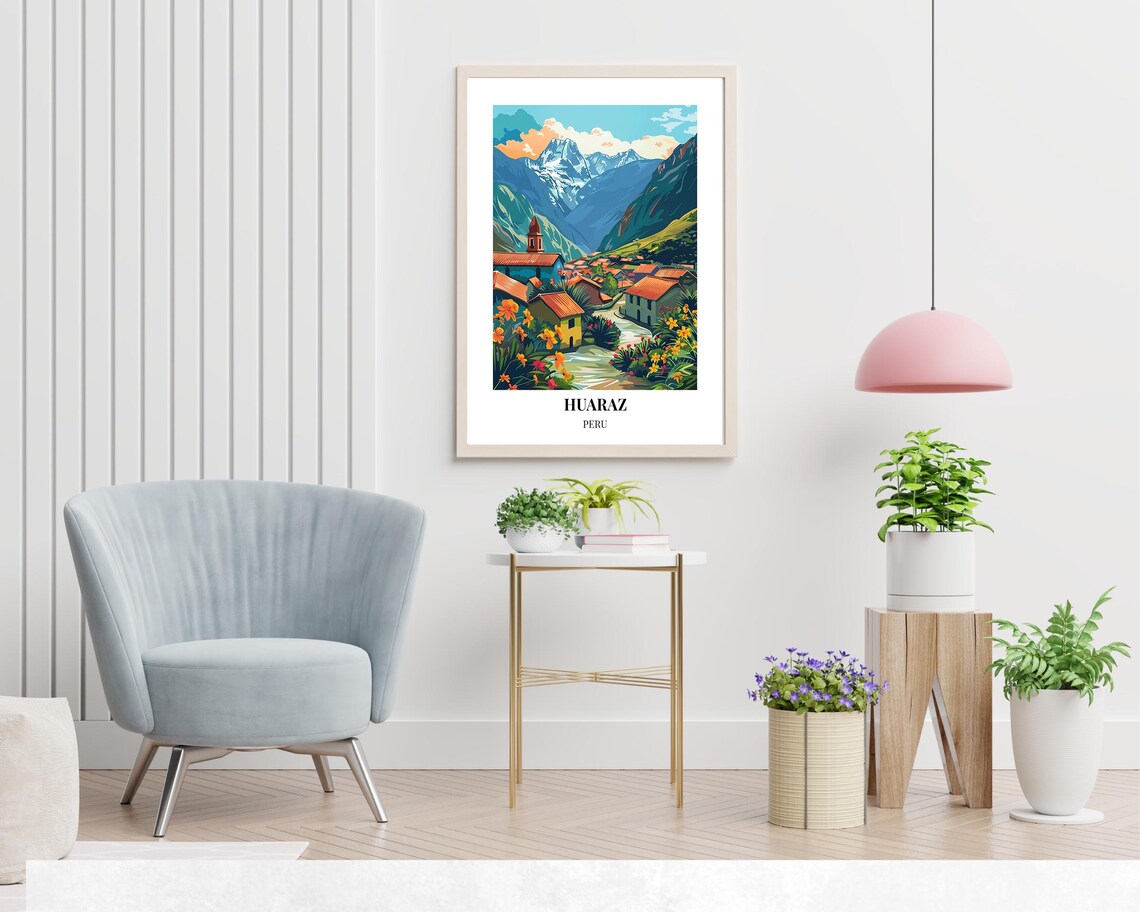 Huaraz Peru Andes Mountain Village Wildflowers Vintage Travel Poster - Image 2