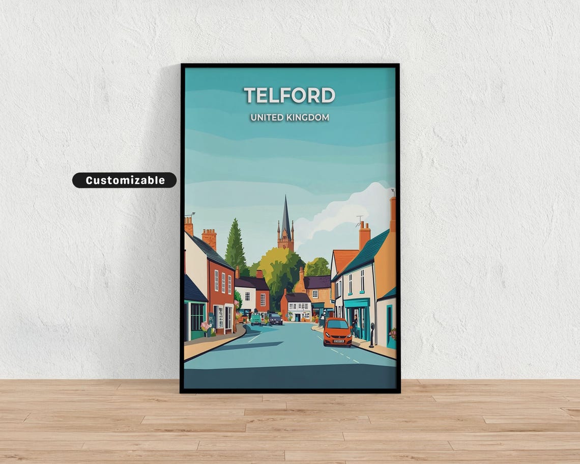Telford Shropshire England Charming Street Scene Travel Poster