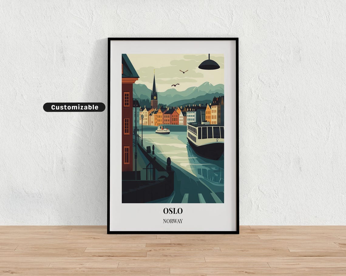 Customizable Oslo Norway Harbour Ferries Vintage Travel Poster