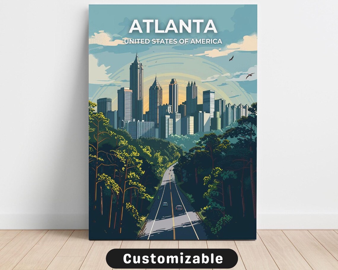 Atlanta Georgia Skyline Highway Retro Travel Poster City Art
