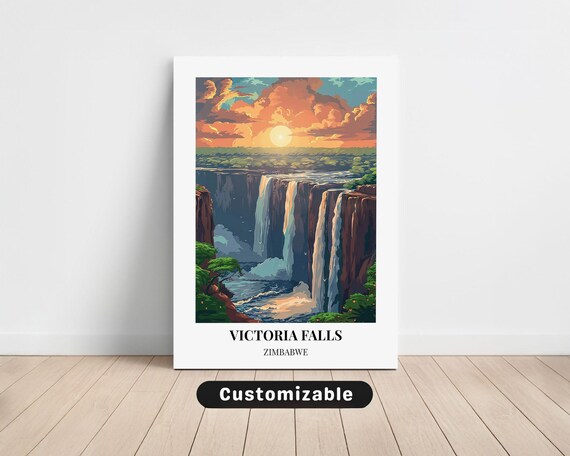 Victoria Falls Zimbabwe Thundering Waterfall Sunset Safari Travel Poster