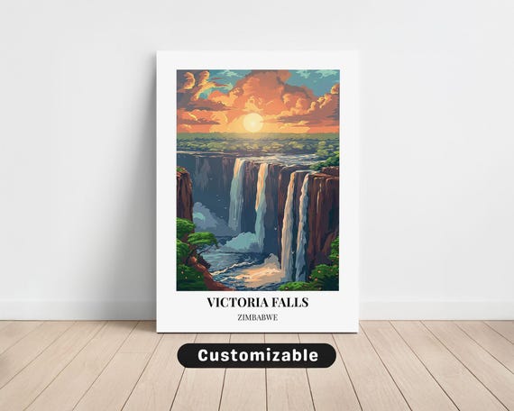 Victoria Falls Zimbabwe Travel Canvas Poster Custom Canva Wall Art