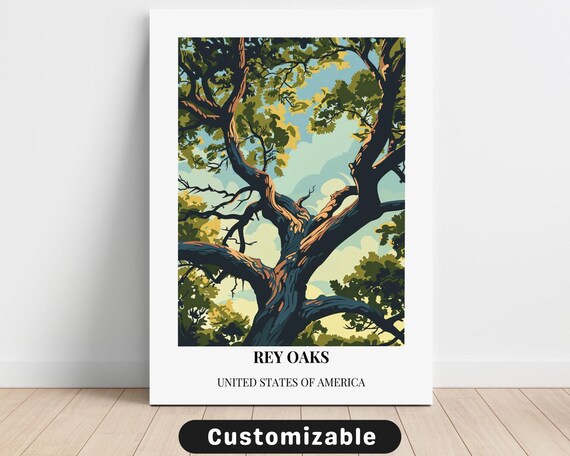 Rey Oaks Twisted Oak Branches Canopy Vintage Travel Poster USA Art