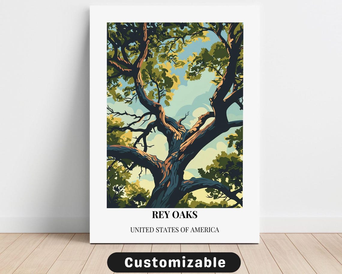 Rey Oaks Twisted Oak Branches Canopy Vintage Travel Poster USA Art