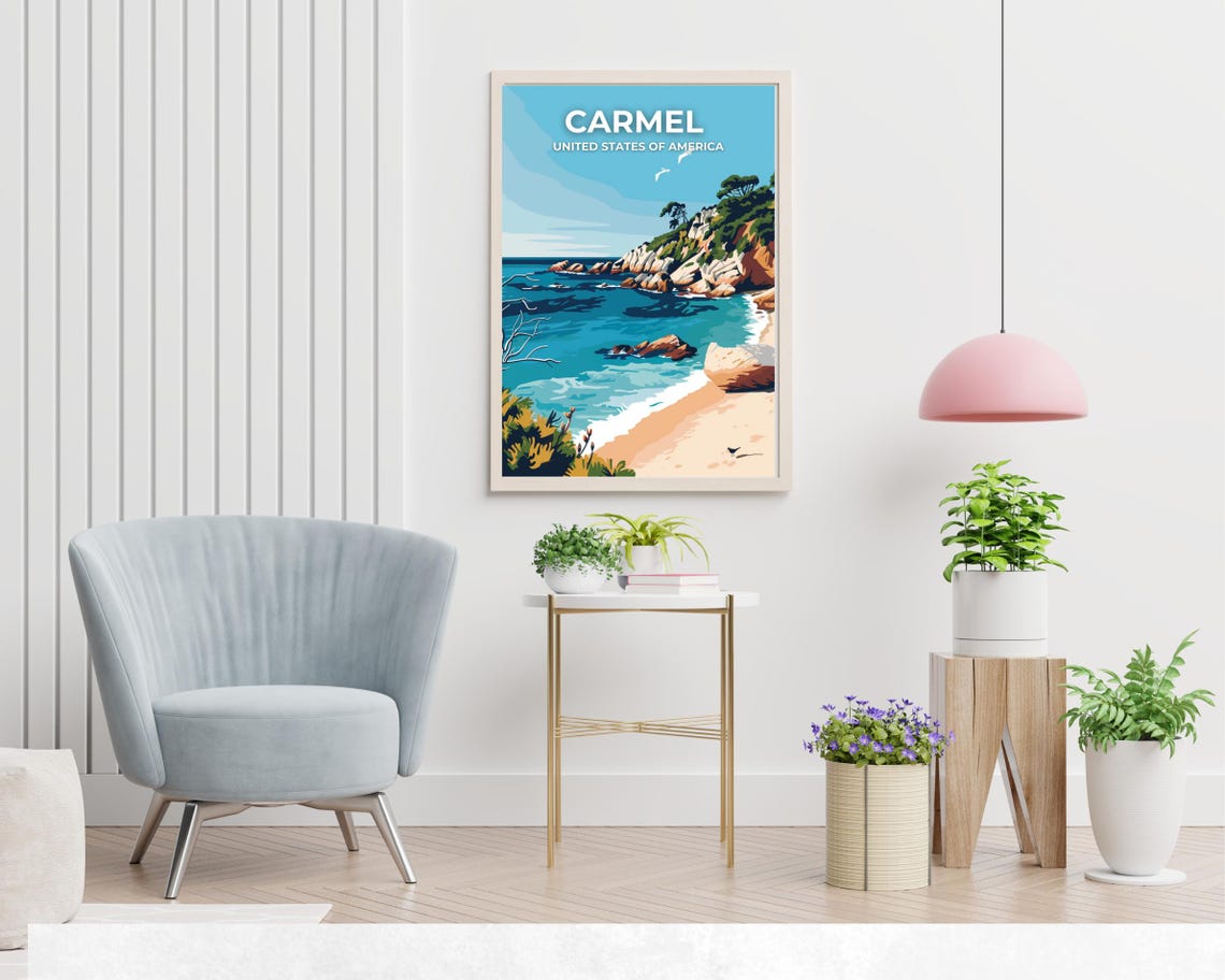 Carmel Cove Beach Scene Full Bleed Top Text Scenic Travel Poster - Image 2
