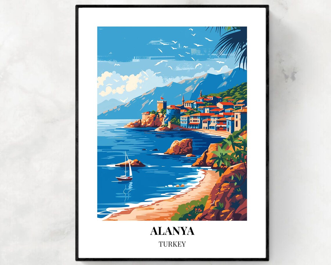 Alanya Turkey Historic Castle Old Town Sailboat Harbor Poster