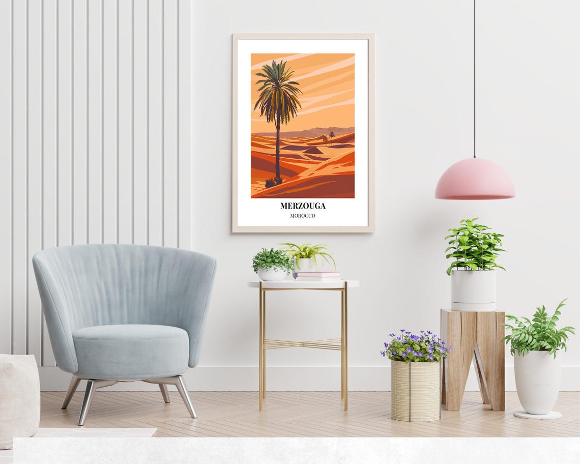 Merzouga Morocco Sahara Desert Lone Palm Dune Sunset Travel Poster - Image 2