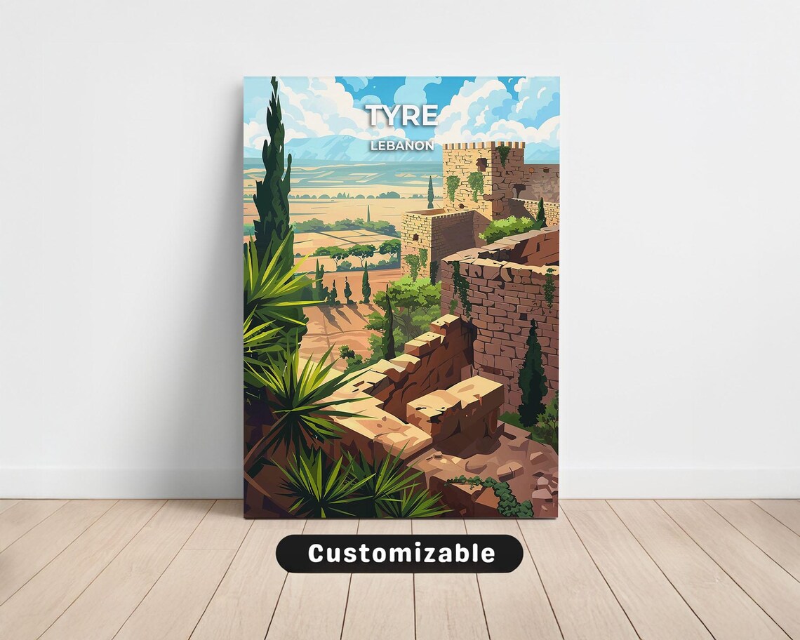 Tyre Lebanon Ancient Stone Fortress Ruins Scenic Travel Poster