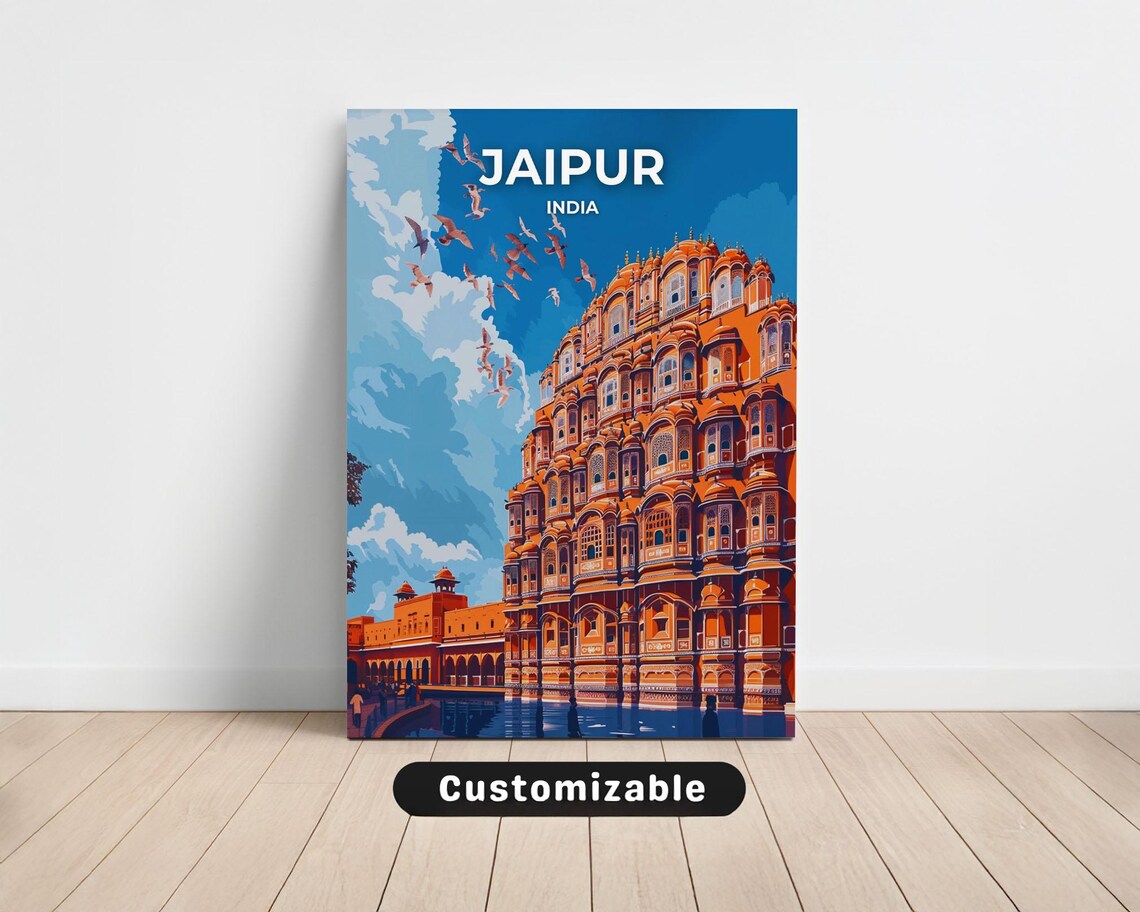 Jaipur India Hawa Mahal Palace Flying Birds Travel Art Poster