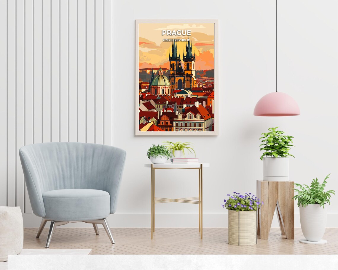 Prague Czech Republic Historic Old Town Sunset Vintage Travel Poster - Image 2