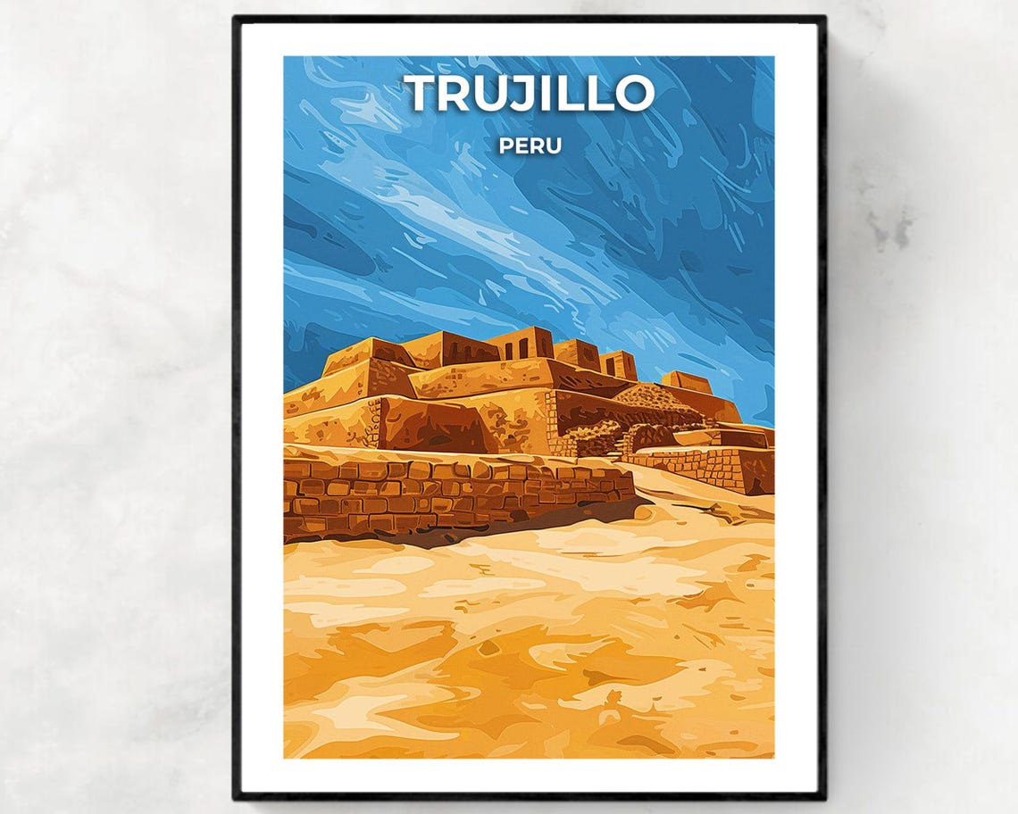 Golden Chan Chan Adobe Ruins Near Trujillo Under Blue Sky Poster