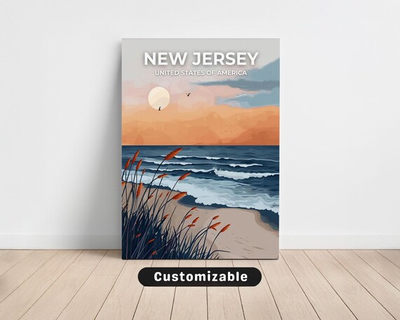 New Jersey Beach Sunset Dunes Ocean Waves Coastal Travel Poster