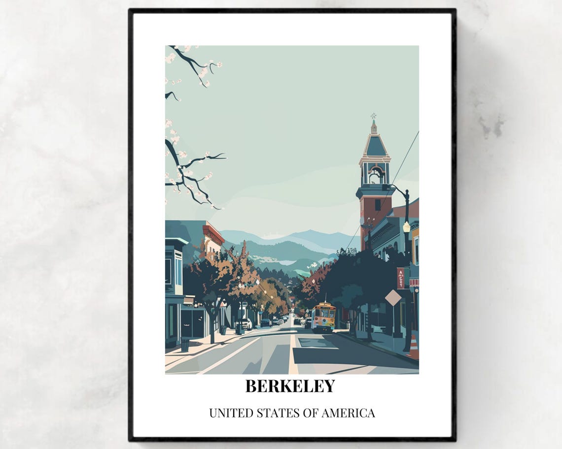 Berkeley Street Cable Car Clock Tower Travel Illustration Poster