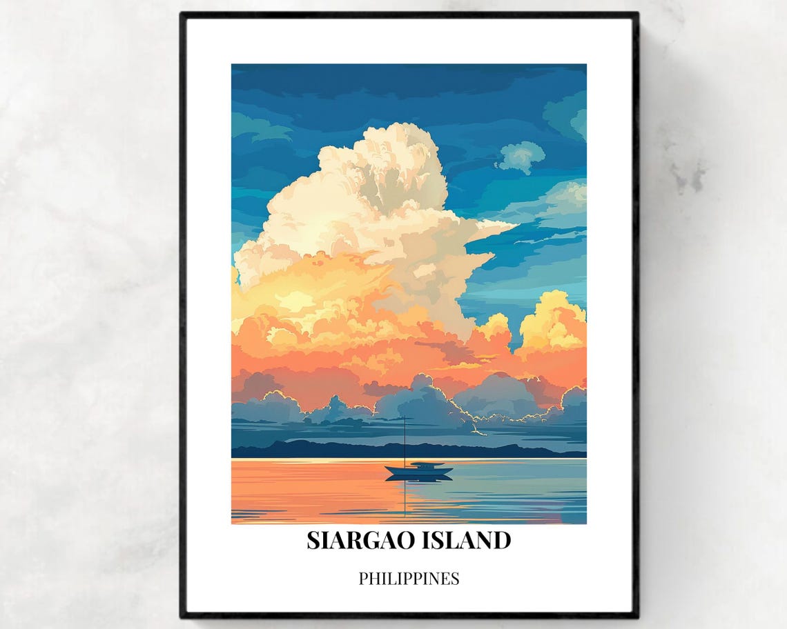 Siargao Island Philippines Sunset Sailboat Ocean Clouds Travel Poster