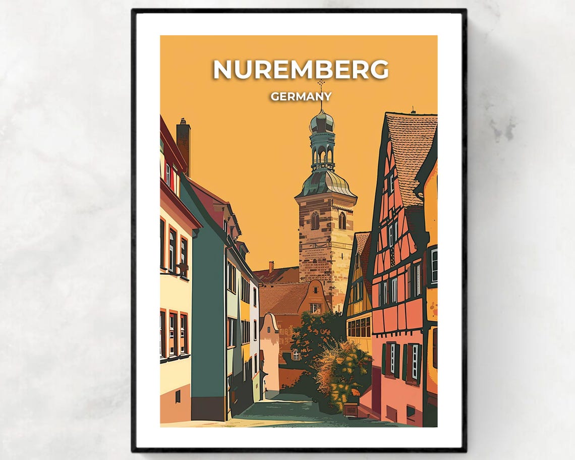 Nuremberg Germany Half Timbered Old Town Street Travel Poster